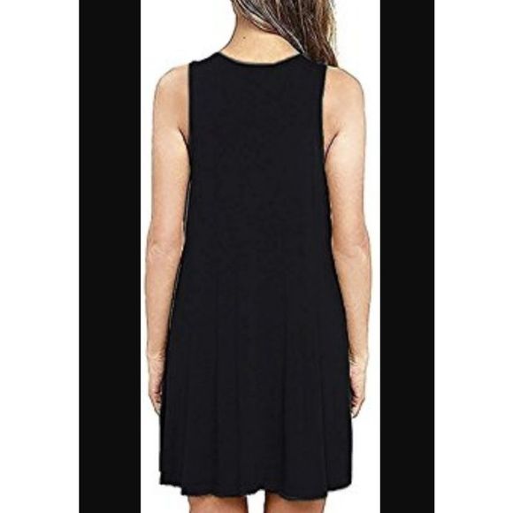 Sleeveless Pocket V Neck Casual T-Shirt Dress - Picture 2 of 4
